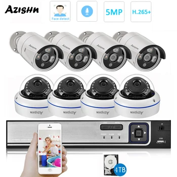 AZISHN H. 265 8CH 5MP POE NVR Rinkinys, CCTV Apsaugos Sistema Dome Patalpų Lauko 5.0 MP Garso vaizdo Kamera P2P Onvif Vaizdo Stebėjimo Komplektas