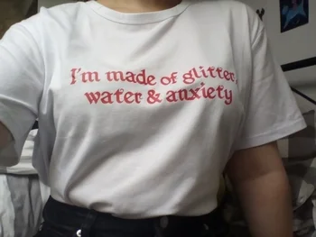 Aš sudarytas Blizgučiai Vandens ir Nerimas Sassy T-Shirt Estetinės Atsitiktinis Viršūnes Tumblr Madingų Drabužių rožinė šūkis citata Tee Marškinėliai