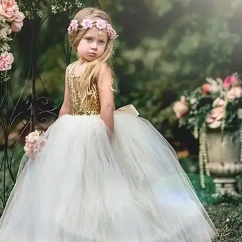 Baby Girl Gėlių Princesė Rankovių Oficialią Partijos Inscenizacija Vestuvių Bridesmaid Dresses 2020 Naujųjų Metų Vaikams Suknelė