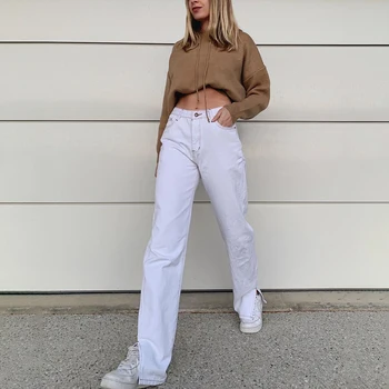 Balta Splitas Tiesiai Moterų džinsus Baggy Derliaus Aukšto Juosmens Draugų Mama 90s Džinsinio Nelaimę Streetwear 2020 metų Moteris Iamhotty
