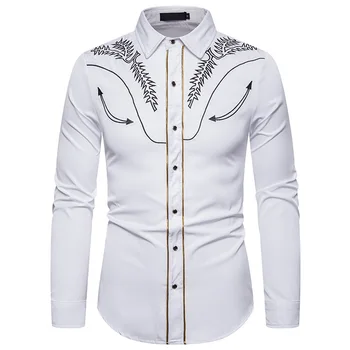 Baltas Smokingas Marškinėliai Vyrams 2020 Mados Vakarų Kaubojus Siuvinėjimo Suknelė Shirt Mens Atsitiktinis Socialinės Marškinėliai Šalis Vestuvių Chemise Homme