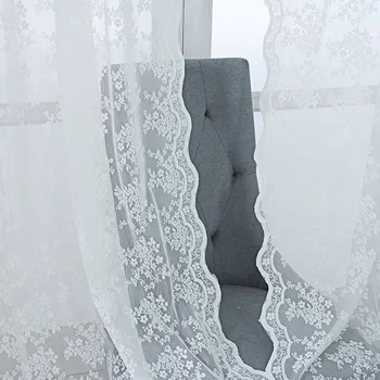 Baltos spalvos Nėrinių Užuolaidos Gyvenimo Kambario, Miegamasis Gėlių Užuolaidų Vien Tiulio Windows Gydymo Skydelis