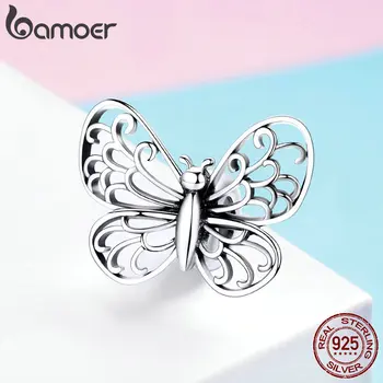 BAMOER 925 Sterling Silver Crystal Butterfly Vabzdžių Žavesio Karoliukai tinka Originalaus Žavesio Apyrankės Moterims, Kaklo Papuošalai BSC062