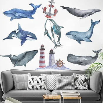 Banginių, Delfinų Sienų Lipdukai Vaikų kambario Darželio Miegamasis Eco-friendly Vinilo Inkaro Sienos Lipdukai Meno 
