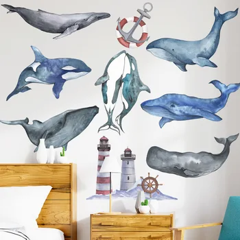 Banginių, Delfinų Sienų Lipdukai Vaikų kambario Darželio Miegamasis Eco-friendly Vinilo Inkaro Sienos Lipdukai Meno 