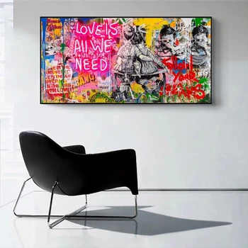 Banksy Meno Meilė Yra Viskas, ko Reikia Drobės Paveikslai ant Sienos, Atlikite Savo Svajonių Gatvės Menas, Grafiti, Nuotraukas, Namų Puošybai