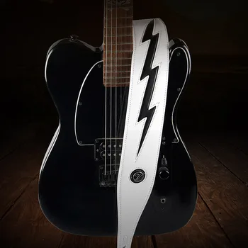 BATESMUSIC juoda balta Aukštos kokybės Odos Gitara Dirželis unikalus Žaibo Patogus Akustinių Elektrinio Boso Gitara Dirželis Prieigos