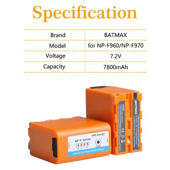 Batmax 2vnt USB Išėjimas 7800mAh NP-F960 NP-F970 F950 Baterija Sony DCR-VX2100, DSR-PD150, DSR-PD170, FDR-AX1, HDR-AX2000, HDR-