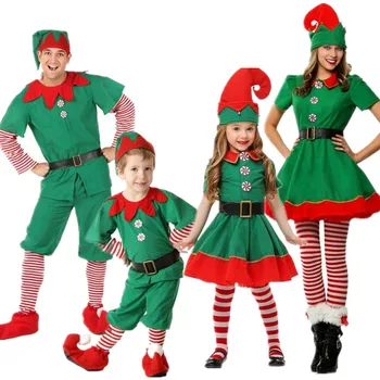 Berniukų, Mergaičių Vaikas Helovinas Kostiumas Vaikams Elf Kalėdų Senelio Drabužius, Tėvų-vaikų Rinkiniai Suaugusiųjų Raudonos, Žalios Kalėdos Drabužiai