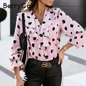 BerryGo V kaklo palaidinė elegantiškas moteris Prarasti prašmatnus rudenį marškinėliai, ponios Mados atspausdintas šifono atsitiktinis moterų viršūnių drabužiai nauji 2020 m.