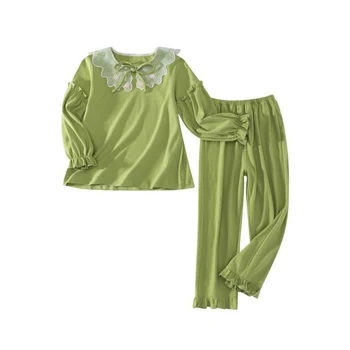 BINIDUCKLING Vaikų Mergaičių naktiniai marškiniai, pižamos Nustatyti 2020 m. Rudens-Pavasario Vaikai Sleepwear Nėrinių Siuvinėjimas Kaklo Medvilnės Pižamos Mergaitėms, Vaikams