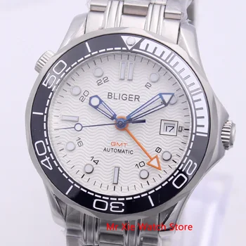 Bliger 41mm Mechaninė Automatinė Mens Watch Sapphire Kristalas Nerūdijančio Plieno Apyrankė Šviesos Kalendorius Laikrodis GMT Žiūrėti Male