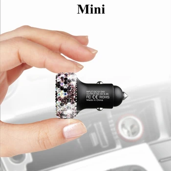 Bling Kristalų Automobilinio Įkroviklio Įtampa srovės skaitmeninis displėjus, greito įkrovimo Dvigubas USB Automobilinis įkroviklis iPhone Mobilųjį Telefoną Xiaomi
