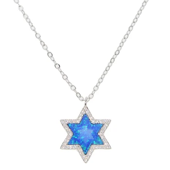 Blue fire opal christmasa dovana vasarą jūros žvaigždžių karoliai natūralaus akmens dizaino, aukščiausios kokybės mados moterų mergina dovana star kaklo grandinės