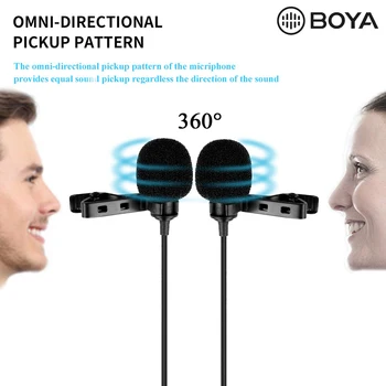 BOYA BY-M1DM 4m Dual-Head Lavalier Atvartas Clip-on Mikrofonas su 1/8