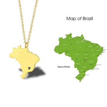 Brazilijos žemėlapis karoliai moterų choker ant kaklo karoliai pakabukas nerūdijančio plieno, paprastas grandinės karoliai, juvelyriniai dirbiniai didmeninė 2020 m.