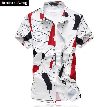 Brolis Wang Vasaros vyriški Laisvalaikio Marškinėliai Mados Geometrinis Spausdinimo Slim Stretch Marškinėliai Prekės ženklo Verslo Laisvalaikio Didelio Dydžio Drabužius