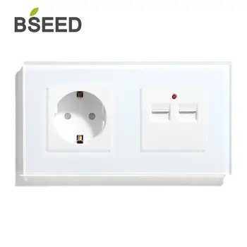 Bseed ES Standartinį elektros Lizdą Su Dvigubu USB Lizdas, Su Crystal Skydelis Juoda Balta, Aukso Spalvos 157mm
