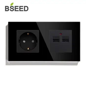 Bseed ES Standartinį elektros Lizdą Su Dvigubu USB Lizdas, Su Crystal Skydelis Juoda Balta, Aukso Spalvos 157mm