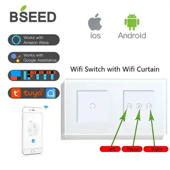Bseed Wifi Touch Užuolaidų Jungiklio, Smart ritininės Žaliuzės Užrakto Belaidžio Kristalų Smart 1/2/3Gang Touch Šviesos Jungikliai App Kontrolės
