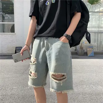 BXyichen vasaros naują skylę džinsinio šortai korėjos versija tendencija laisvi, laisvi penkių taškų kelnes Honkongo mados prekės ženklą kelnės