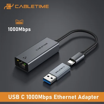 CABLETIME USB C iki Ethernet 1000Mbps LAN Adapteris, Tinklo plokštė, skirta 