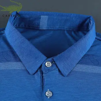 CARTELO vyriški drabužiai, vyriški vasaros naują atsitiktinis verslo dryžuotas atvartas vyriški trumparankoviai polo marškinėliai