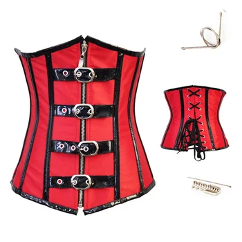 Caudatus steampunk underbust korsetai ir bustiers pu korsetas viršuje dirbtiniais odos gothic punk corselet raudona juoda parodijos