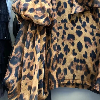CHICEVER Derliaus Leopardas Spausdinti Šifono Palaidinė Moterims Nėrinių Sluoksniuotos ilgomis Rankovėmis korėjos Marškinėliai Topai Moterų Mados 2020 M. Rudenį Naujų