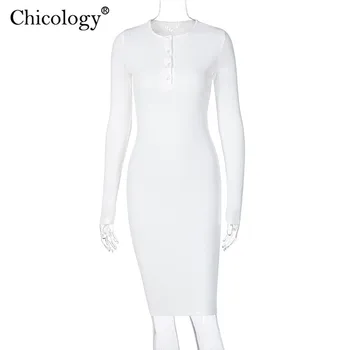 Chicology Mygtuką Bodycon Midi Suknelė 2020 Ilgomis Rankovėmis Moterų Megzti Žiemą, Rudenį, Seksualus Drabužiai Šalies Klubo Gimtadienio Mados Komplektus