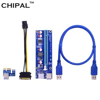 CHIPAL 10VNT VER009S PCI-E Riser Card PCIE 1X iki 16X Extender su LED Indikatorius + 0.6 M USB 3.0 Cable / 6Pin Maitinimo Laidą