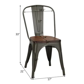 Costway Rinkinys 4 Stilius Metalo Valgomasis Pusėje Kėdė Medienos Sėdynės Didina Bistro Kavinė