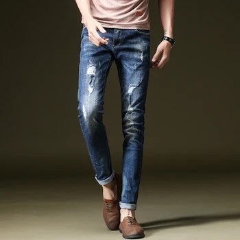 CTOK 2020 m. Rudenį Naujų Dizaino Modelis Vyrų Slim Fit Elastinga Šviesos Vintage Džinsai Mados Ziajać Ruožas Nelaimę Vyrų Kelnės
