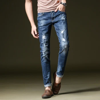 CTOK 2020 m. Rudenį Naujų Dizaino Modelis Vyrų Slim Fit Elastinga Šviesos Vintage Džinsai Mados Ziajać Ruožas Nelaimę Vyrų Kelnės