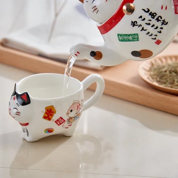Cute Kačių Puodeliai Animacinių Filmų Plutus Virdulys, Kavos Puodelis Pieno Rinkiniai Kūrybos Pusryčiai Arbatos Puodą Taurės Keramikos Namų Dekoro Kalėdų Dovanos