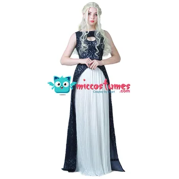 Daenerys Targaryen Suknelė Daenerys Kostiumas tamsiai Tamsiai Mėlynos ir Baltos spalvos Suknelė Cosplay Kostiumas Suknelė