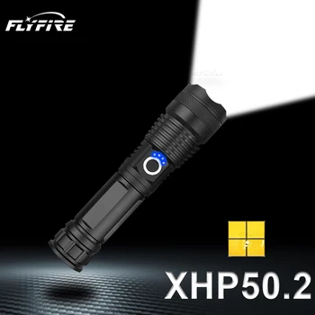 Didelės galios led žibintuvėlis XHP50.2 XHP50 flash šviesos LED žibintuvėlis 18650 26650 Zoom USB Taktinis žibintuvėlis Įkraunamas vertus žibintų