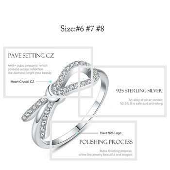 Didmeninė 925 Sterlingas Sidabro Klasikinis Vestuvinis Žiedas Crystal Bow Dizaino Kubinis Cirkonis Moterų Moterų Vestuvių Juostoje CZ Žiedai, Papuošalai