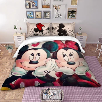 Disney Mickey Minnie Mouse Patalynės komplektas Vaikams Disney Animacinių filmų Antklode Padengti Užvalkalai Twin Visą Karalienė King Size lova rinkinys