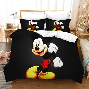 Disney mickey mouse patalynės komplektas vaikams lovos dekoro vieno dydžio antklodžių užvalkalus karalienės lova 3 vnt namų tekstilės gimtadienio dovanos juoda