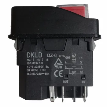 DKLD DZ-6 5 Smeigtukai AC-3 250V 15A Vandeniui Elektromagnetinio Mygtukas Jungiklis Magnetinio Staklių ne toks mygtukas Jungikliai