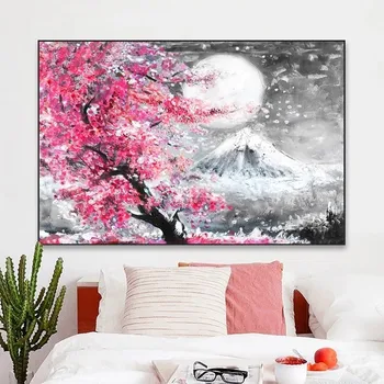 Drobė Paveikslų Fudzijama Cherry Blossom Kraštovaizdžio Japonija Plakatus Spausdina Sienos Paveiksl Gyvenimo Kambario Sienos Meno Namų Dekoro