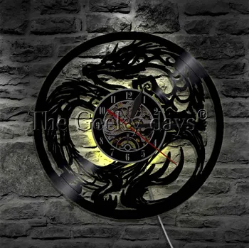 Dungeon Master Drakonas, LED Apšvietimas, Sienos Meno Tatuiruotė Genčių Sienos Menas, Paauglių Kambario Dekoro Vinilo Įrašas Laikrodis Dekoratyvinių Laikrodis