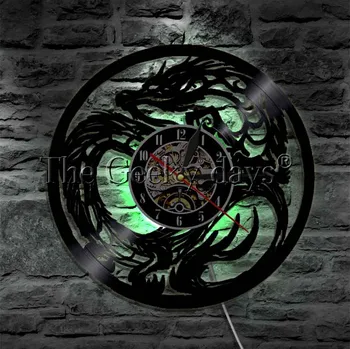 Dungeon Master Drakonas, LED Apšvietimas, Sienos Meno Tatuiruotė Genčių Sienos Menas, Paauglių Kambario Dekoro Vinilo Įrašas Laikrodis Dekoratyvinių Laikrodis