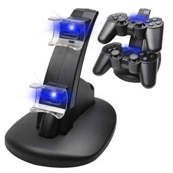 Dvigubas Kroviklis PS3 Gamepad Įkrovimo Dokas Stovas + USB Laidas Sony PlayStation 3 Kontrolierius Konsolės Nemokamas Pristatymas