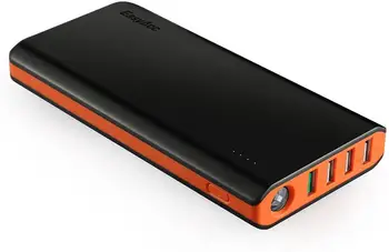 EasyAcc® 20000 mAh Greitai Įkrauti 3.0 Galios Banko Black/Orange PoverBank 4 Prievadų USB Išorinės Baterijos Kroviklis Šilčiau Jackect