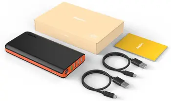 EasyAcc® 20000 mAh Greitai Įkrauti 3.0 Galios Banko Black/Orange PoverBank 4 Prievadų USB Išorinės Baterijos Kroviklis Šilčiau Jackect