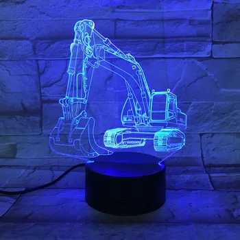 Ekskavatorių 3D Lempos Naktį Šviesos LED Žibintuvėlis Stalo Lempa Namų Dekoro Apšvietimo Žibintai Kūrybingas Dovanas Vaikai, Draugai 3 AA Baterijos