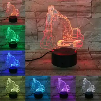 Ekskavatorių 3D Lempos Naktį Šviesos LED Žibintuvėlis Stalo Lempa Namų Dekoro Apšvietimo Žibintai Kūrybingas Dovanas Vaikai, Draugai 3 AA Baterijos