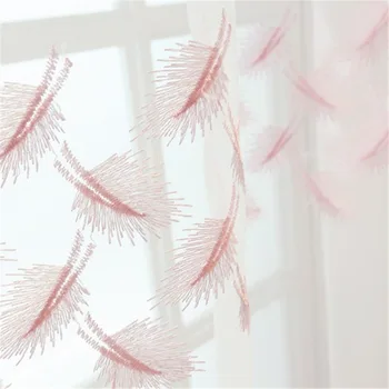 Elegantiškas Khaki / Rožinių Plunksnų Siuvinėtas Tiulis Užuolaidų, už Kambarį Baltos Vien vienspalviai voile Langą Drpes Virtuvės X-HM173#30